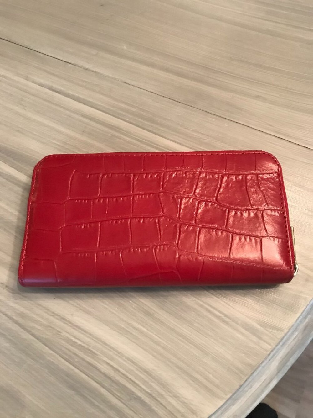 Anna Paola Ladies Red Italian Leather Zip Around Wallet